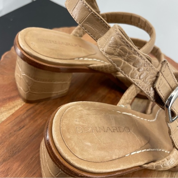 Bernardo Britney slingback Block Heels Sandals Sz 10 croc embossed leather tan - Picture 5 of 8